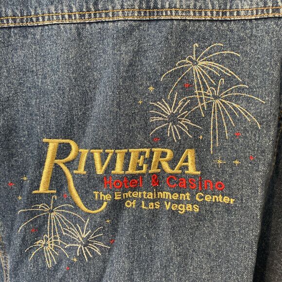 VTG Jean Jacket Riviera Las Vegas Hotel Casino Blue Denim Size L Embroidered - Picture 2 of 6
